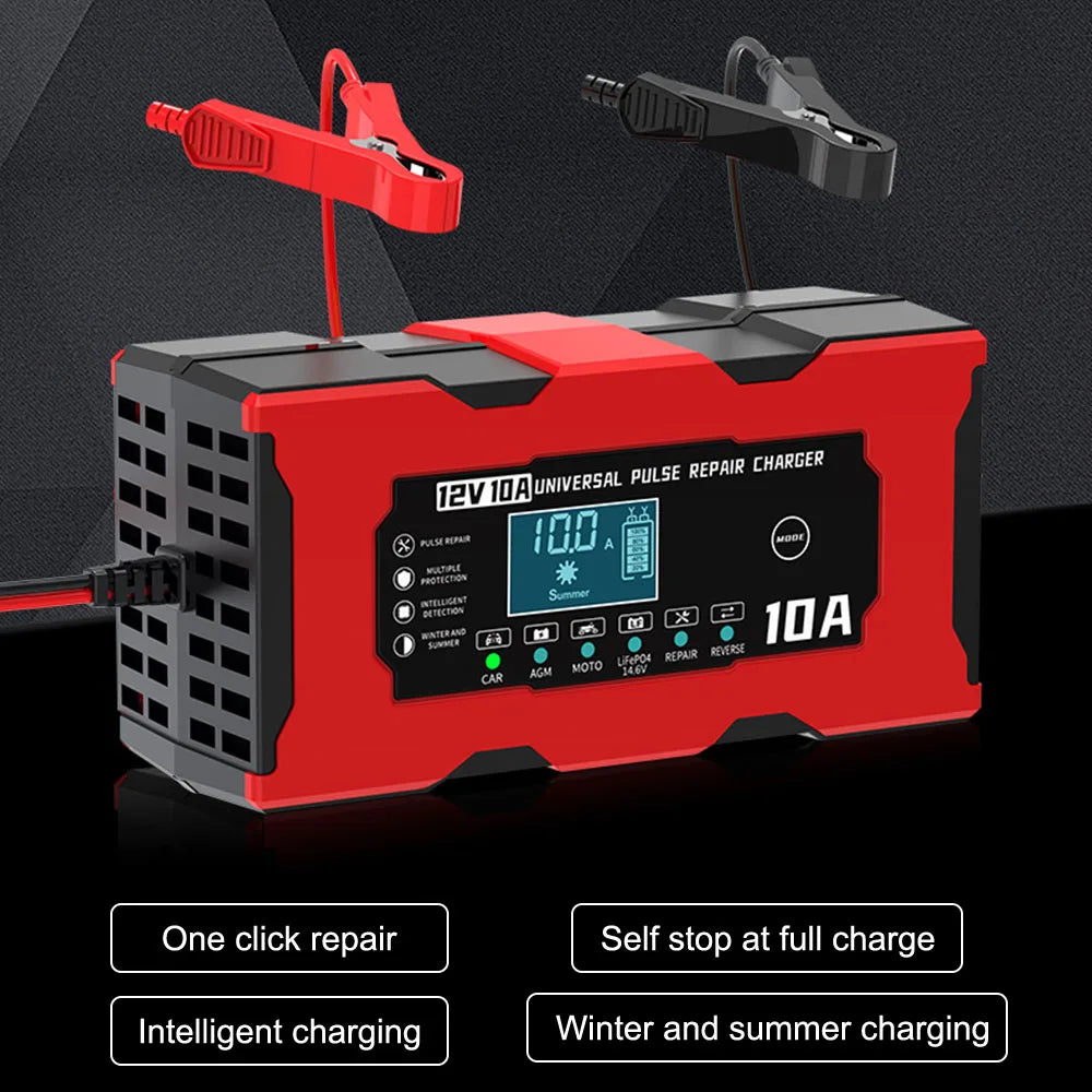 Automobile Battery Chargers 12V 10A Intelligent Pulse Repair Tool For Iron Lithium Lead Acid Batteries Storage Cell Car Chargers