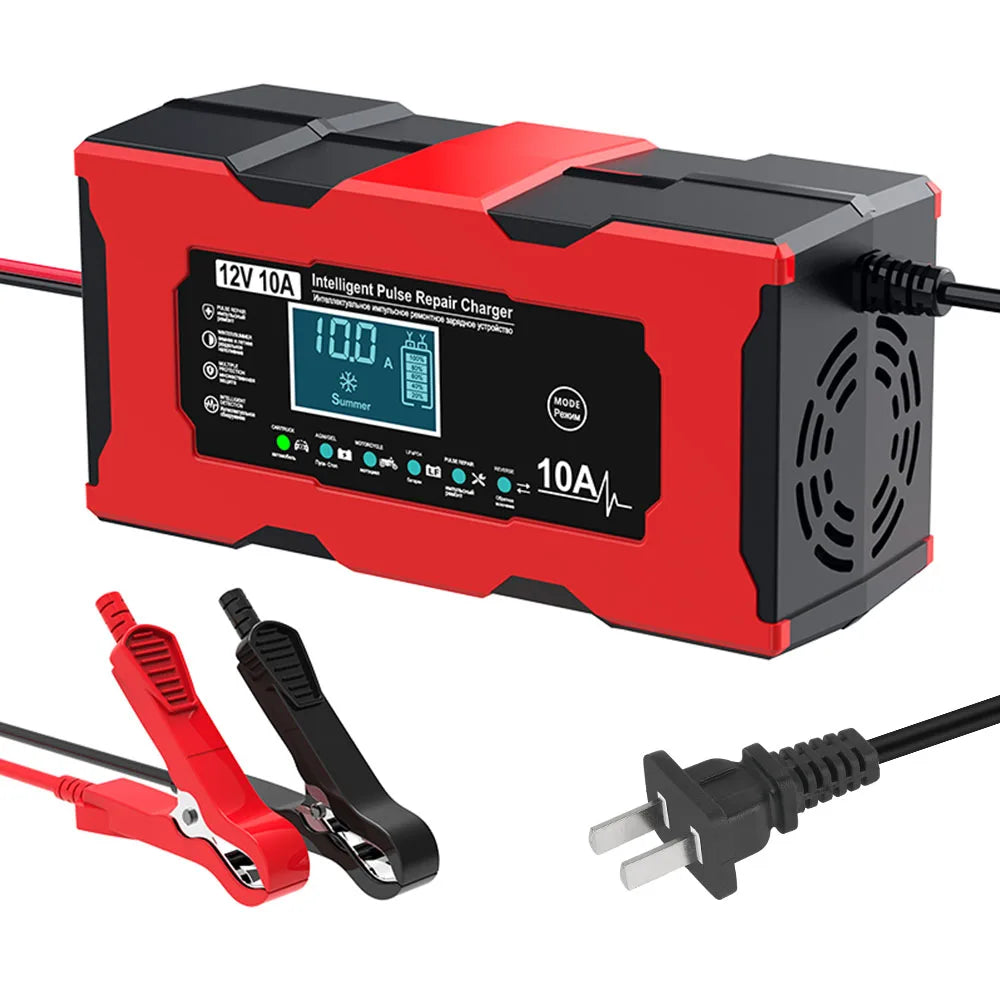 Automobile Battery Chargers 12V 10A Intelligent Pulse Repair Tool For Iron Lithium Lead Acid Batteries Storage Cell Car Chargers