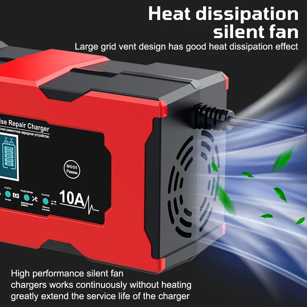 Automobile Battery Chargers 12V 10A Intelligent Pulse Repair Tool For Iron Lithium Lead Acid Batteries Storage Cell Car Chargers